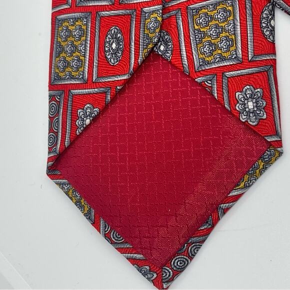 Jean de Lise Red Silver Gold Pure Silk Career Office Necktie NWOT - Picture 3 of 7